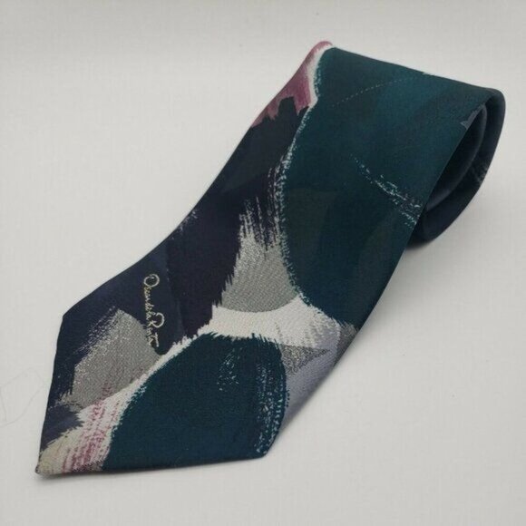 Vintage 90s Oscar De La Renta Necktie Studio Abstract Neck Tie MADE IN USA - Picture 1 of 6